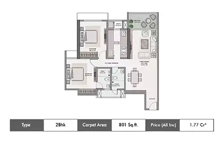 2bhk 801sq.ft